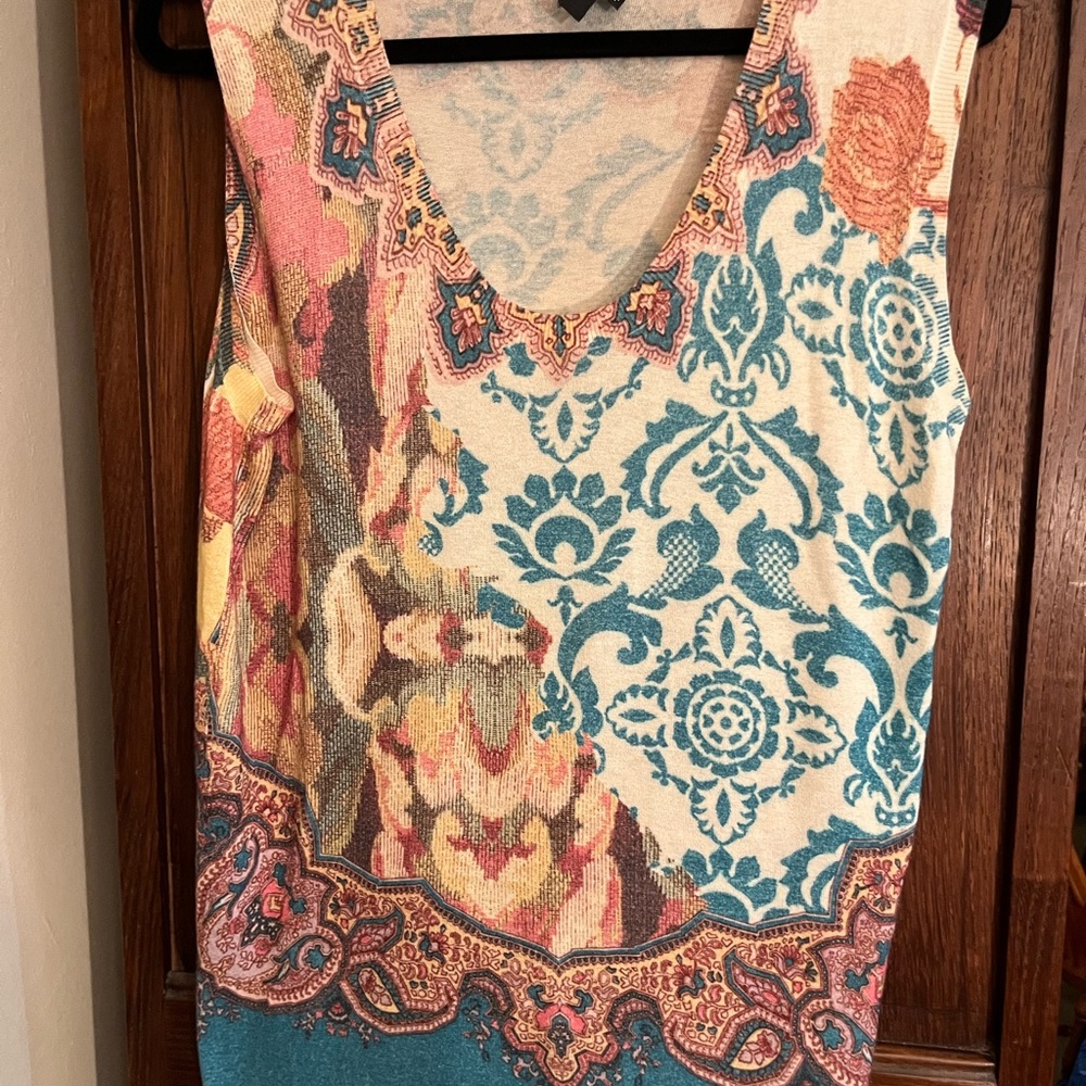 Etro turquoise and coral Graphic Embellished Tank Top